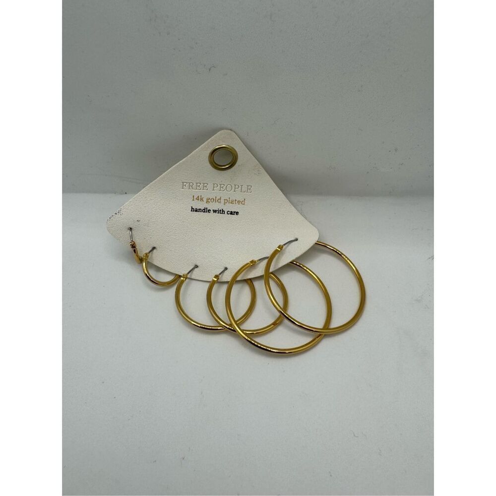 Free People 14 K Yellow Gold Plated Hoop Earrings. 3 pair set